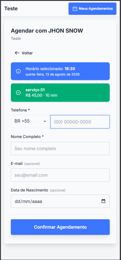 Dados do cliente e confirmação